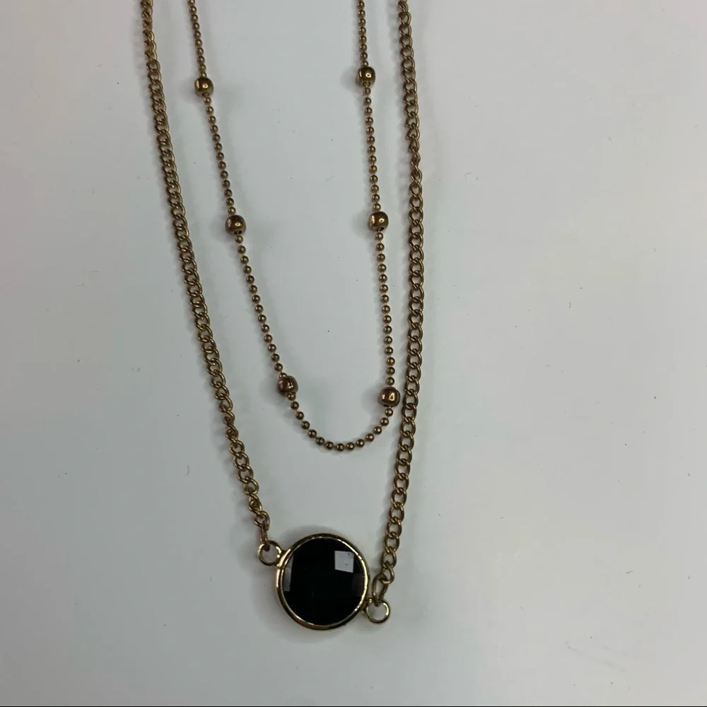 💸Double Banded Gold Necklace With Black Gemstone